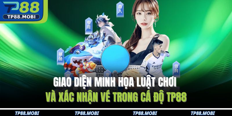 Giao diện minh họa luật chơi và xác nhận vé trong cá độ TP88